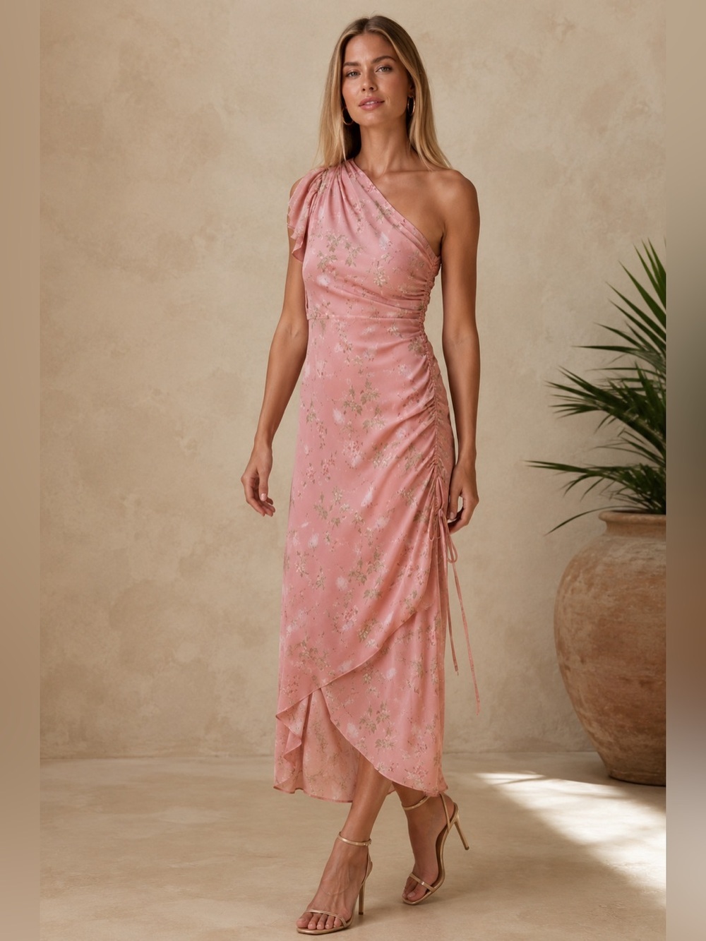 New size 10 banana republic one shoulder pink dress. Sweet southern print.